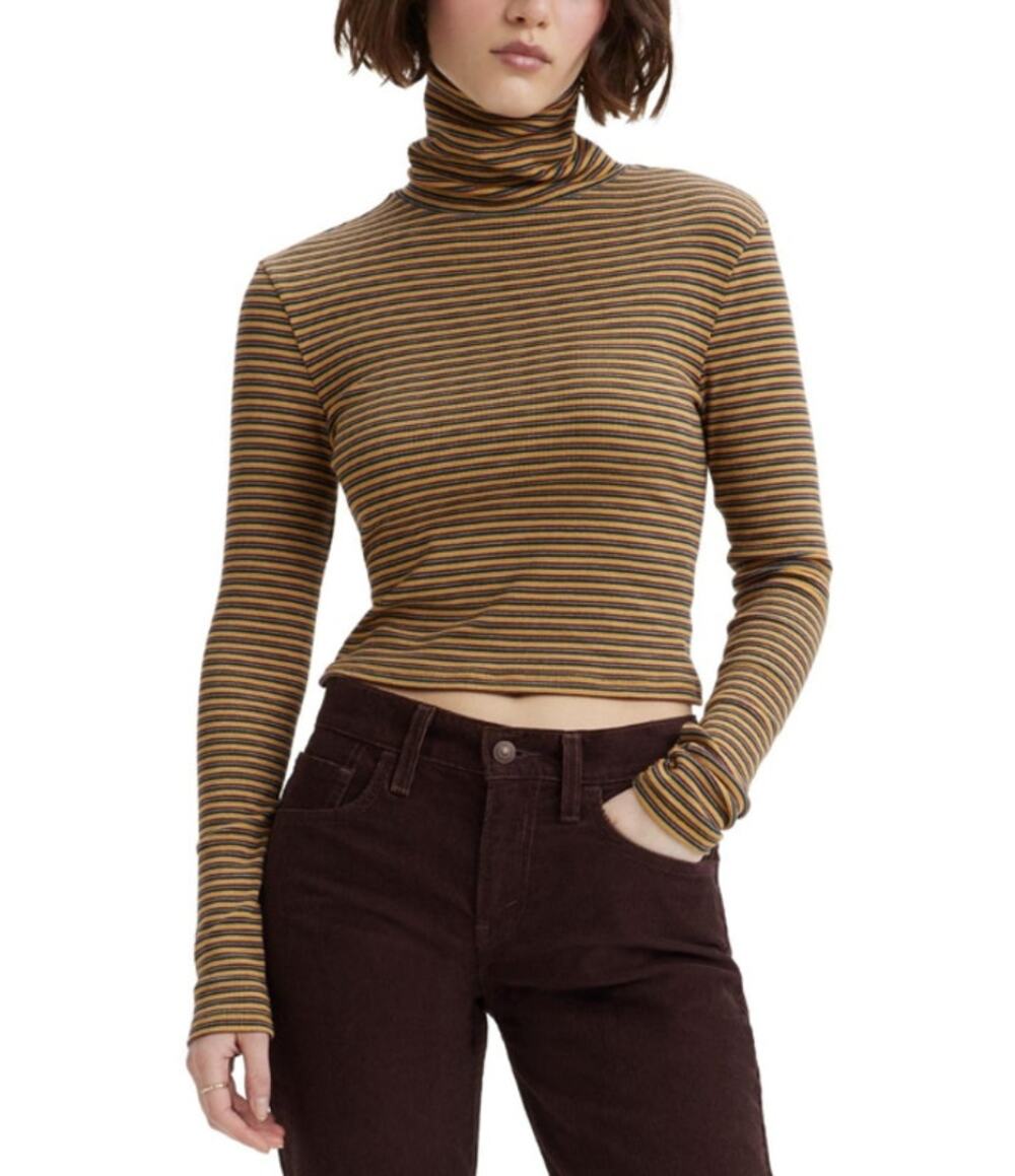 Levi's Striped Ribbed Turtleneck Long-Sleeve Top - Women's Size Small